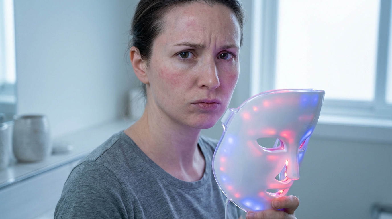 Danger masque LED - Avis médical, risques réels 2026 - Reine Cosmetique