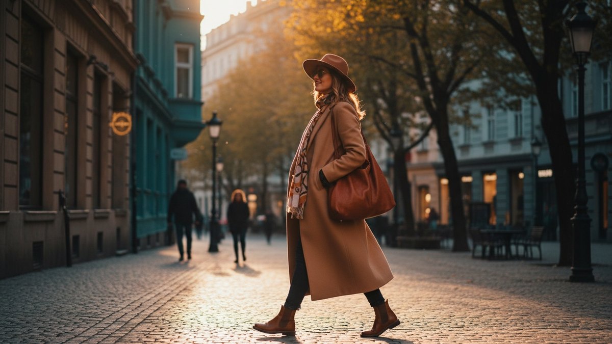 Femme élégante portant un grand sac cabas en cuir en ville