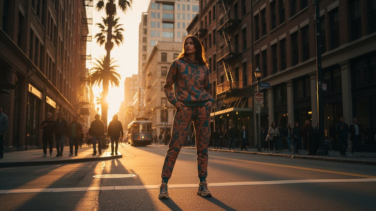 Femme en survêtement dans une rue urbaine