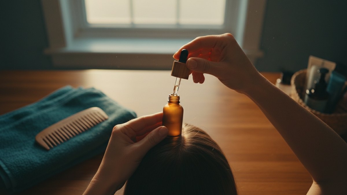 Sérum anti-chute appliqué sur le cuir chevelu