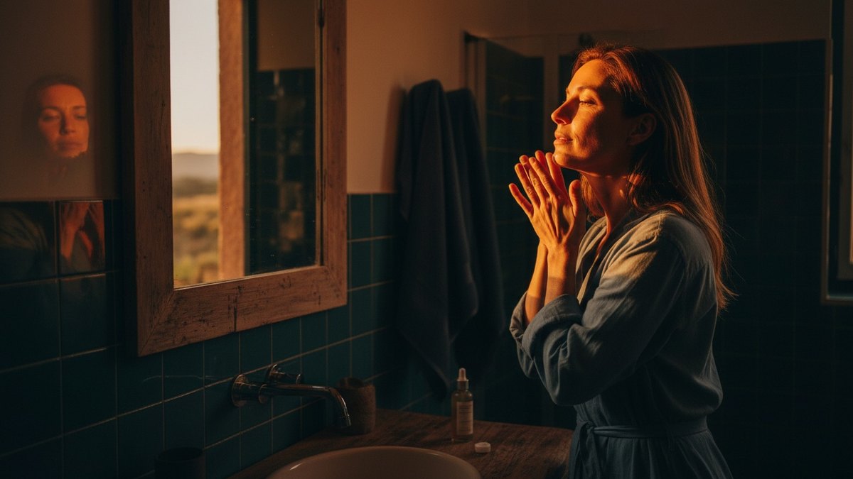 Femme appliquant un sérum au rétinol le soir